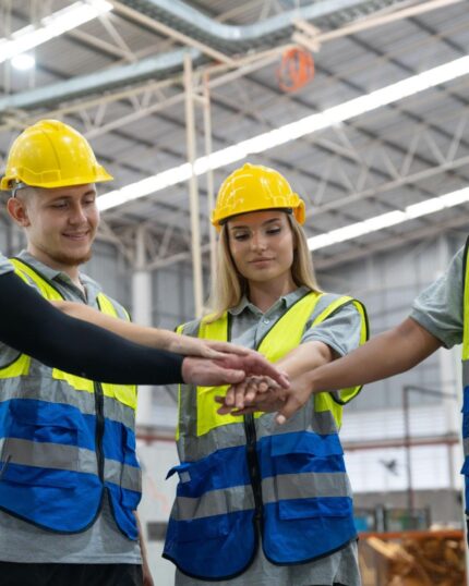kurumsal iş güvenliği kıyafetleri giyen reflektörlü ekip çalışanları