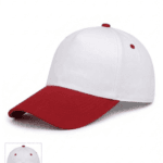 Logonuz için baskıya uygun, dikişsiz ön paneli bulunan beyaz kırmızı promosyon şapka.