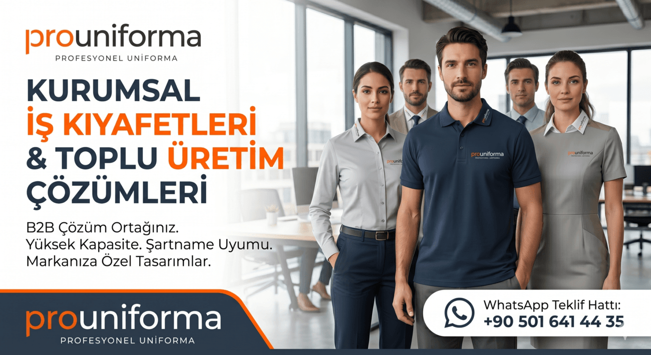 Prouniforma kurumsal iş kıyafetleri ve toplu üretim çözümleri infografiği.