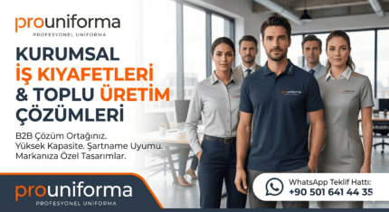 Prouniforma kurumsal iş kıyafetleri ve toplu üretim çözümleri infografiği.