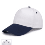 Logonuz için baskıya uygun, dikişsiz ön paneli bulunan lacivert beyaz promosyon şapka.