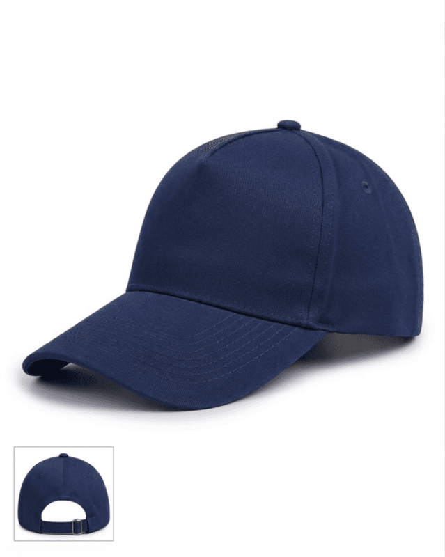 Marka logosu baskısına uygun, ayarlanabilir arka çıtçıtlı lacivert promosyon şapka.