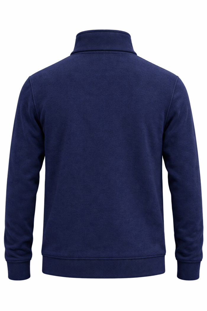 Lacivert tam fermuarlı polar sırt ve dikiş detayları