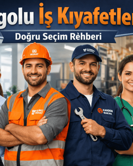 logolu iş kıyafetleri giyen farklı sektör çalışanları kurumsal görünüm