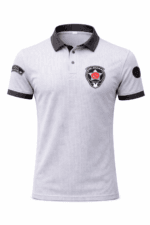 Özel güvenlik polo tişört gri arka görünüm dayanıklı ve profesyonel model