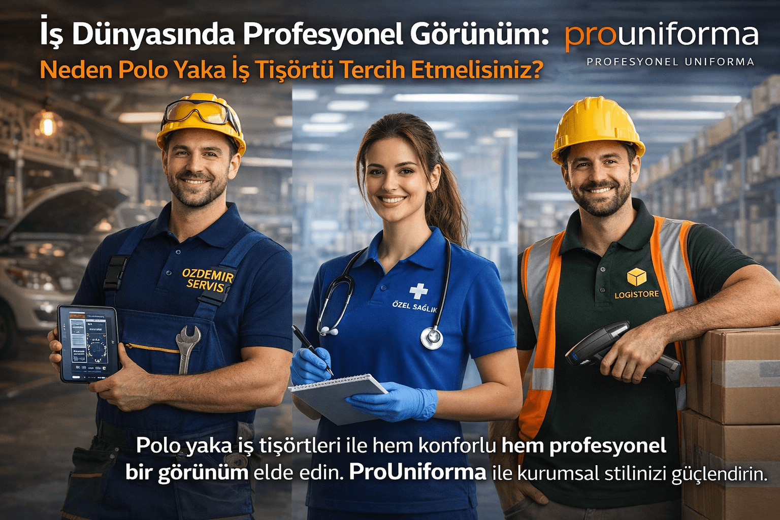 Polo yaka iş tişörtü ile profesyonel görünüm sağlayan çalışanlar ProUniforma kurumsal giyim