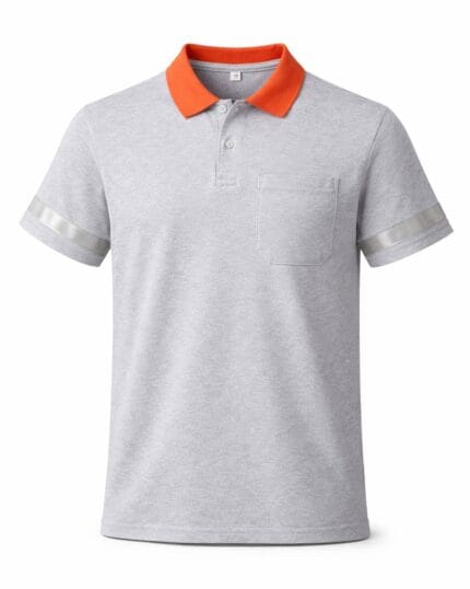 reflektörlü polo iş tişörtü cepli gri turuncu model