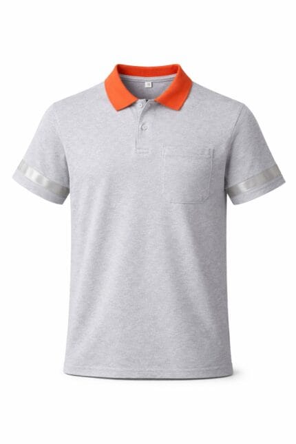 reflektörlü polo iş tişörtü cepli gri turuncu model