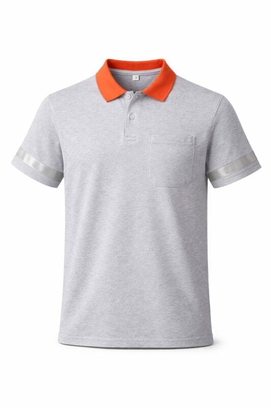 reflektörlü polo iş tişörtü cepli gri turuncu model