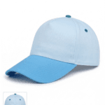 Logonuz için baskıya uygun, dikişsiz ön paneli bulunan beyaz mavi promosyon şapka.