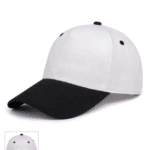 Logonuz için baskıya uygun, dikişsiz ön paneli bulunan beyaz siyah promosyon şapka.