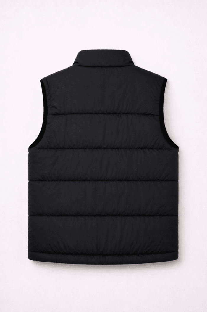 Siyah şişme iş yeleği arka görünüm kolsuz personel yeleği