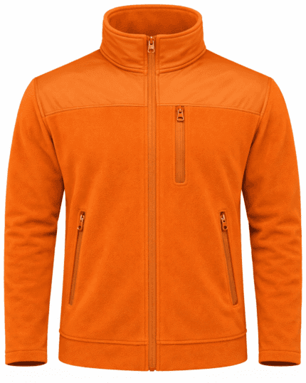 Turuncu softshell destekli polar önden görünüm emniyet tasarımı