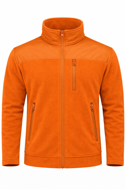 Turuncu softshell destekli polar önden görünüm emniyet tasarımı