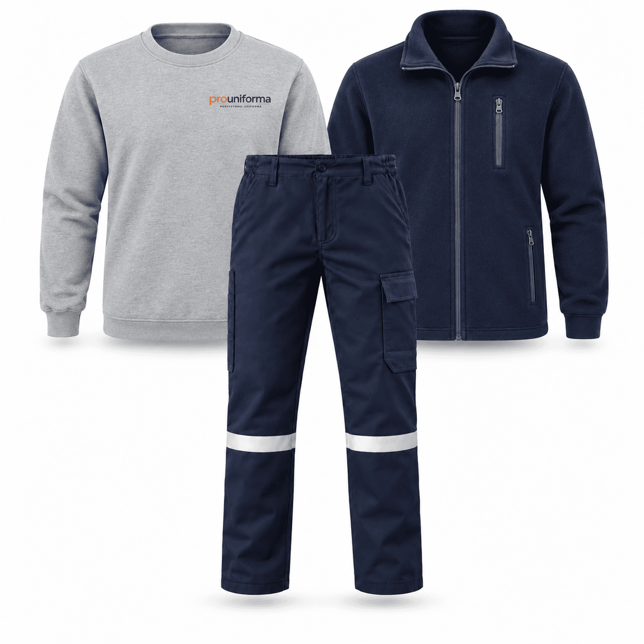 sweat-polar-seti 3’lü Kışlık Polar İş Kıyafeti Seti – Sweatshirt, Polar Mont ve Reflektörlü Pantolon - Görsel 1
